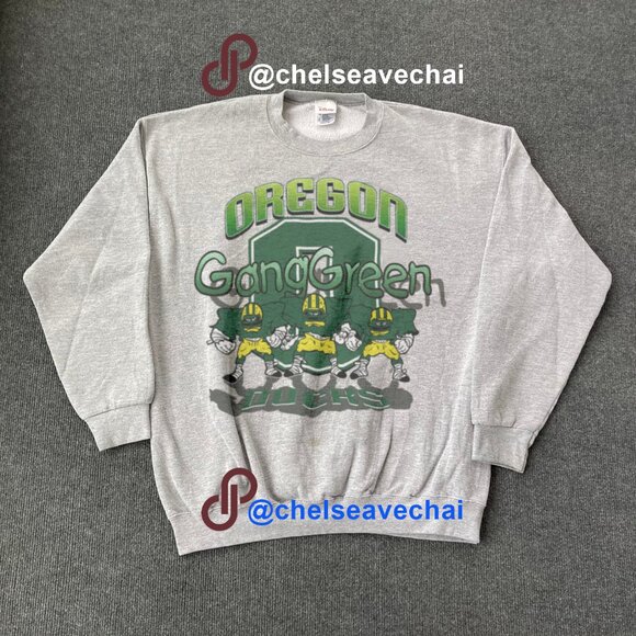 90s Oregon Ducks Gang Green Sweatshirt University of Oregon Football Shirt tee - Picture 1 of 2
